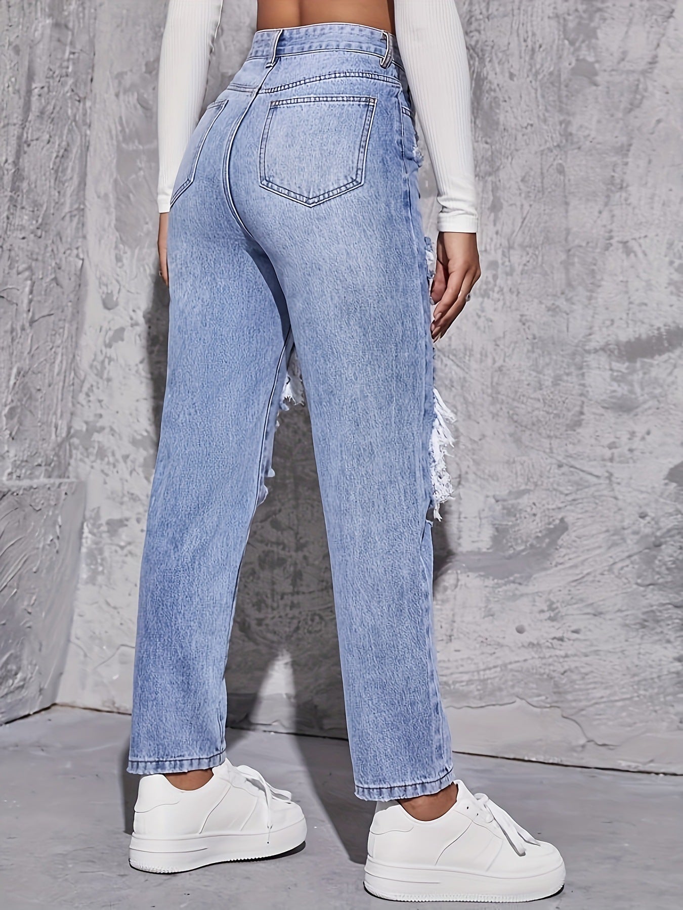 Women High Waisted Ripped Jeans